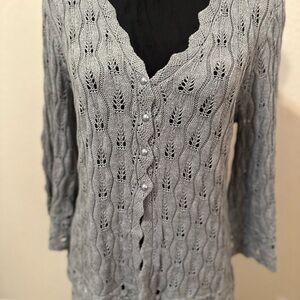 Women's Nouveau Cardigan SWEATER Size Large Gray Satin Marled Knit. New.